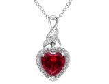2.80 Carat (ctw) Lab-Created Ruby Heart Pendant Necklace with Diamonds in Sterling Silver with chain